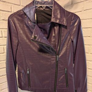 NWT Purple Faux Leather Moto Style Asymmetric Zip Up Jacket, Size S